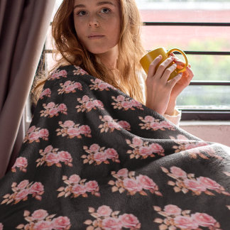 Le Boudoir Noire Pink Peach Black  Fleece Blanket