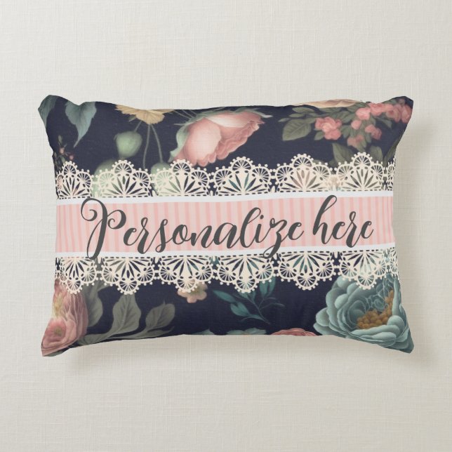 Le Boudoir Vintage Lace and Fabric  Accent Pillow (Front)