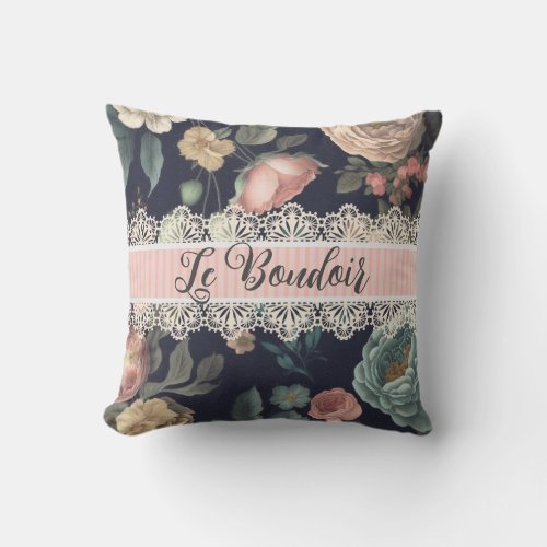 Le Boudoir Vintage Lace and Fabric  Throw Pillow