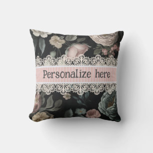 Le Boudoir Vintage Lace and Fabric  Throw Pillow