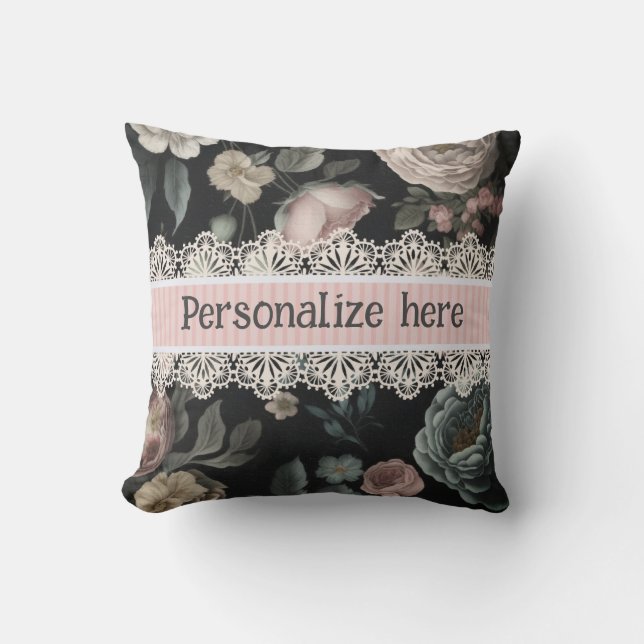 Le Boudoir Vintage Lace and Fabric  Throw Pillow (Front)