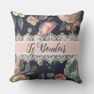 Le Boudoir Vintage Lace and Fabric  Throw Pillow