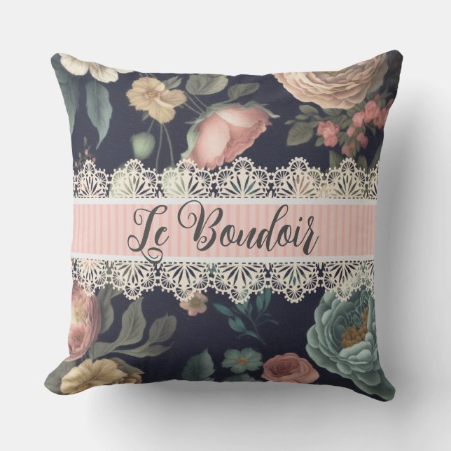 Le Boudoir Vintage Lace and Fabric  Throw Pillow (Front)