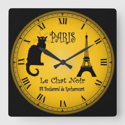 Le Cabaret du Chat Noir  The Black Cat Cabaret  Square Wall Clock