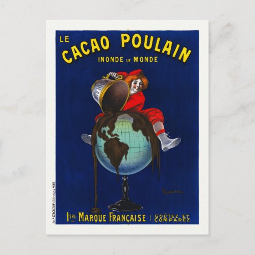 Le Cacao Poulain France Vintage Poster 1911 Postcard