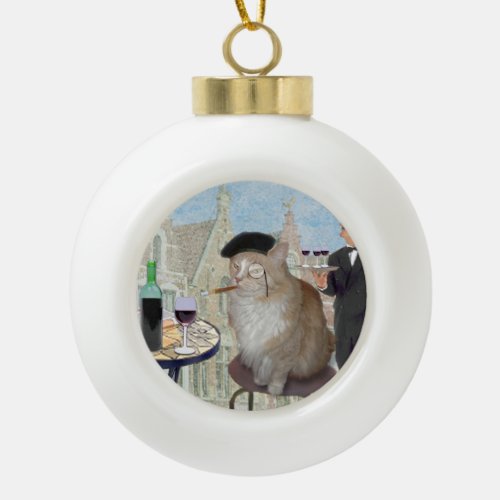 Le Cat du Cafe Ceramic Ball Christmas Ornament