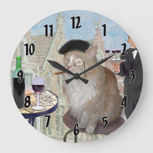 Le Cat du Cafe Large Clock (Front)