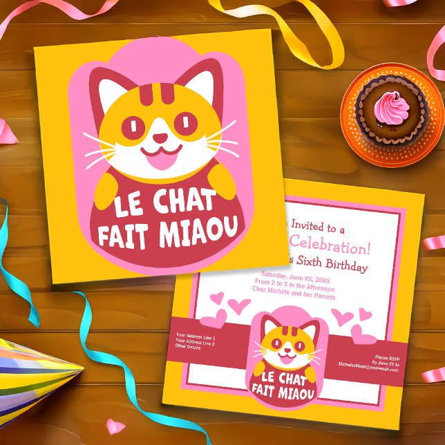 Le Chat Fait Miaou Cute French Orange Tabby Invitation (Creator Uploaded)