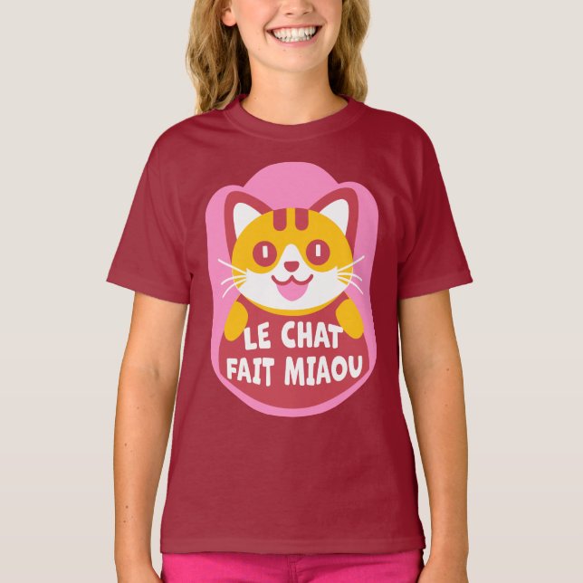 Le Chat Fait Miaou Cute French Orange Tabby T-Shirt (Front)