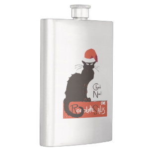Le Chat Noel Christmas Parody Distressed Cut Out Flask