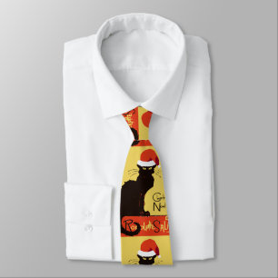 Le Chat Noel Christmas Parody Distressed Cut Out Neck Tie
