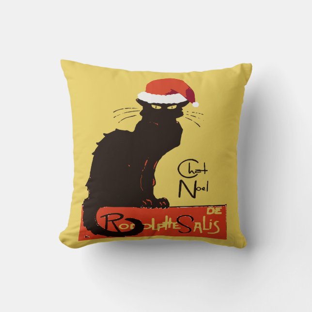 Le Chat Noel Christmas Parody Distressed Cut Out Throw Pillow (Front)