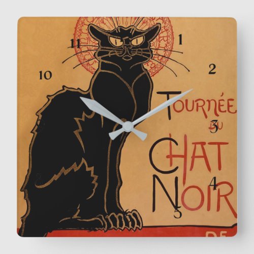 Le Chat Noir by Theophile Steinlen Square Wall Clock