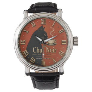 Le Chat Noir Café Vintage Black Cat Coffee Decor Watch