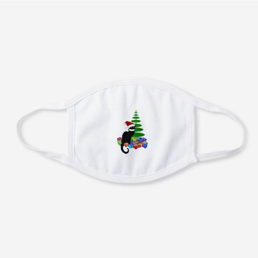 Le Chat Noir Christmas White Cotton Face Mask (Front)