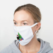 Le Chat Noir Christmas White Cotton Face Mask (Angled)