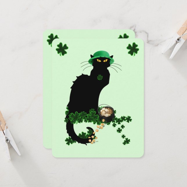 Le Chat Noir Clover St. Patrick's Day Invitation (Front/Back In Situ)