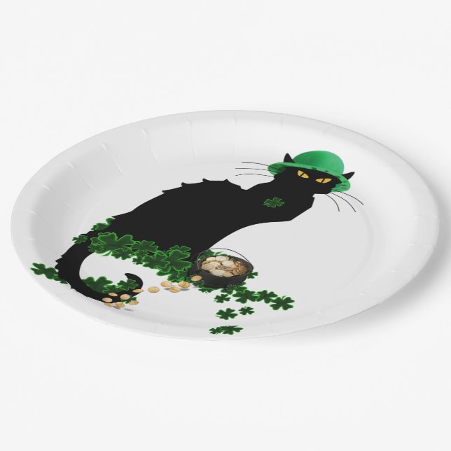 Le Chat Noir Clover St. Patrick's Day Paper Plates (Angled)