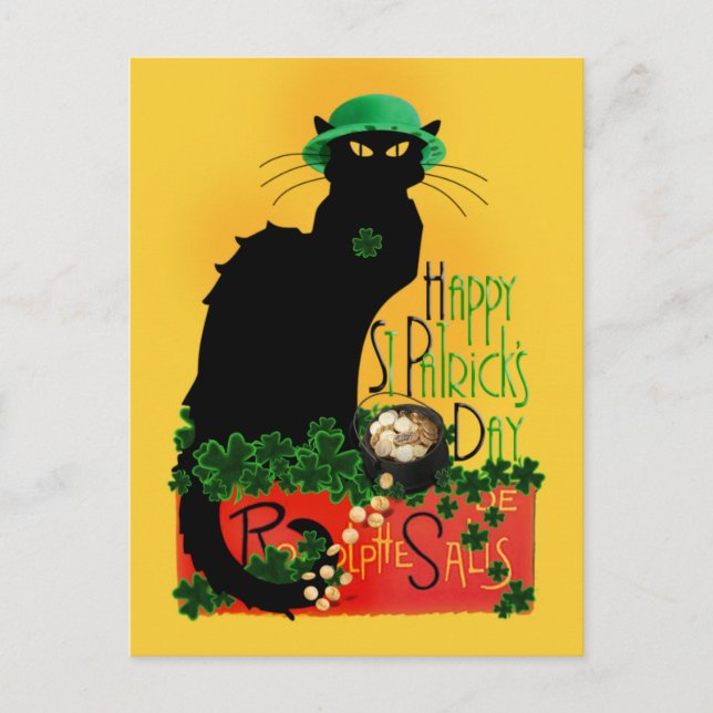 Le Chat Noir Clover St. Patrick's Day Postcard (Front)