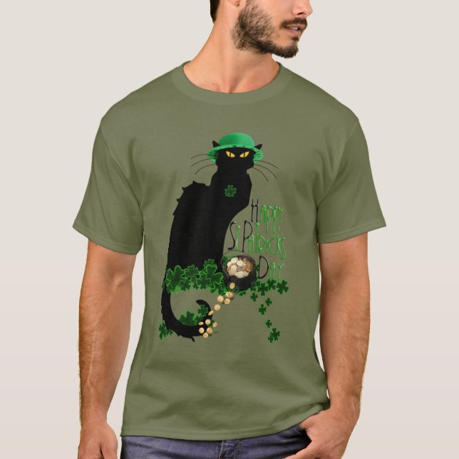 Le Chat Noir Clover St. Patrick's Day T-Shirt (Front)