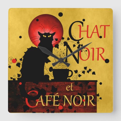 Le Chat Noir et Caf Noir Square Wall Clock