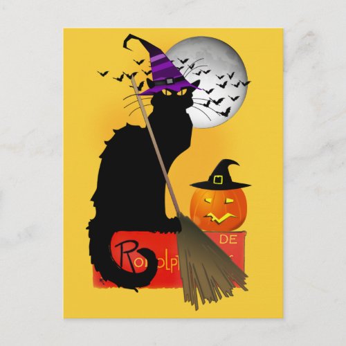 Le Chat Noir _ Halloween Witch Cat Postcard