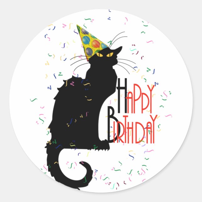 Le Chat Noir Happy Birthday Classic Round Sticker (Front)