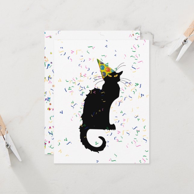 Le Chat Noir Happy Birthday Invitation (Front/Back In Situ)