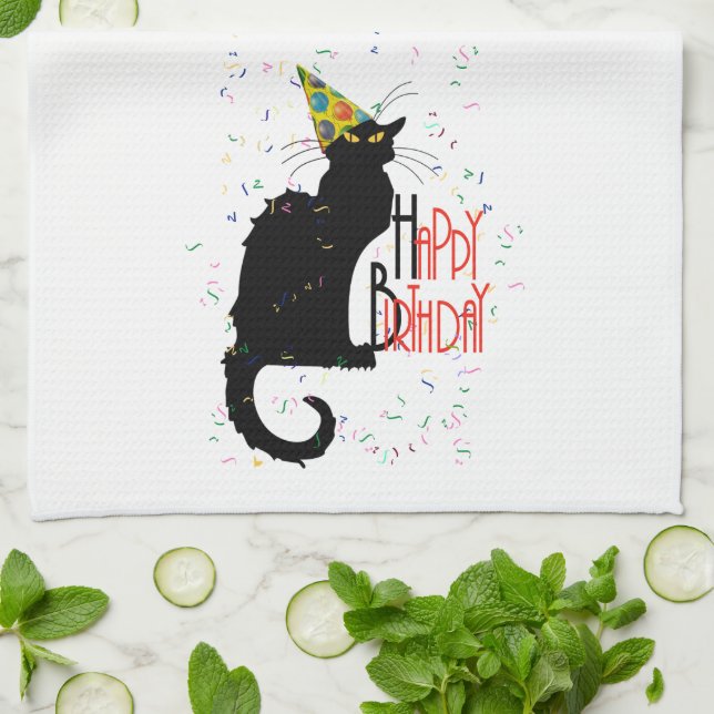 Le Chat Noir Happy Birthday Towel (Folded)