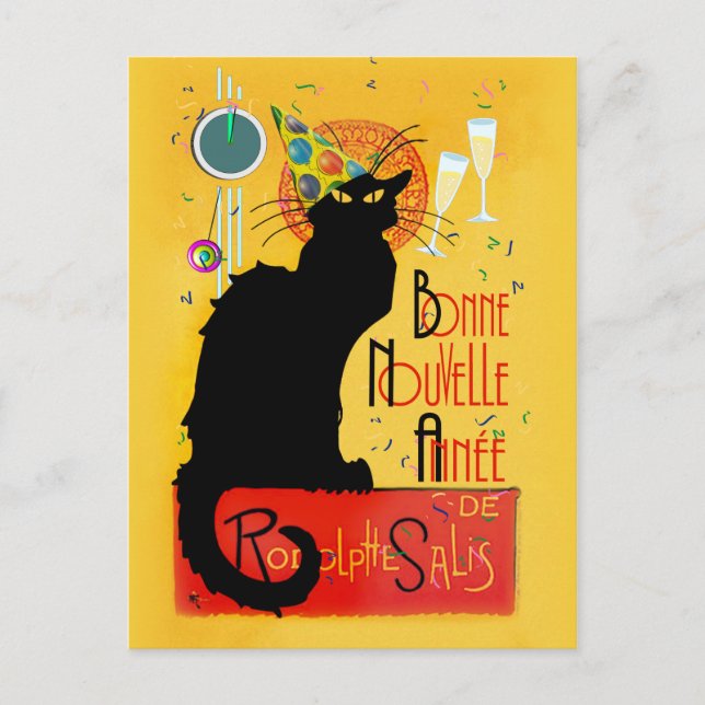 Le Chat Noir Happy New Year Party Postcard (Front)