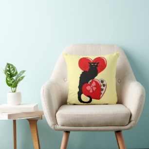Le Chat Noir Heart Candy Valentine's Day Throw Pillow