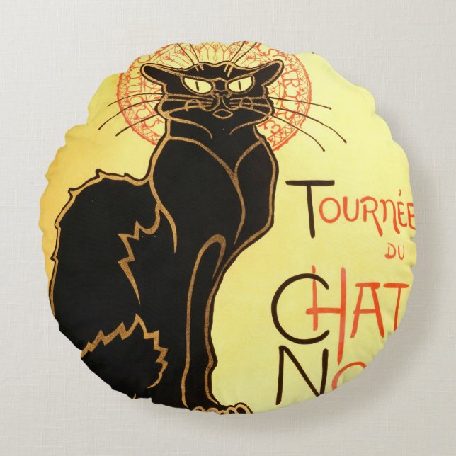 Le chat noir,Original billboard Round Pillow (Front)