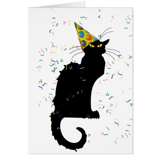Le Chat Noir Party Hat Confetti Celebration Cards (Front)