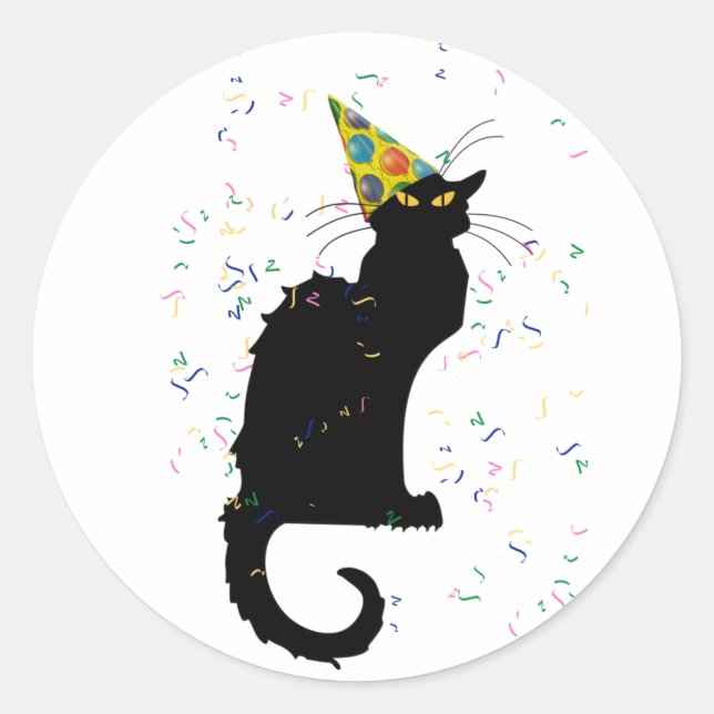 Le Chat Noir Party Hat Confetti Celebration Classic Round Sticker (Front)