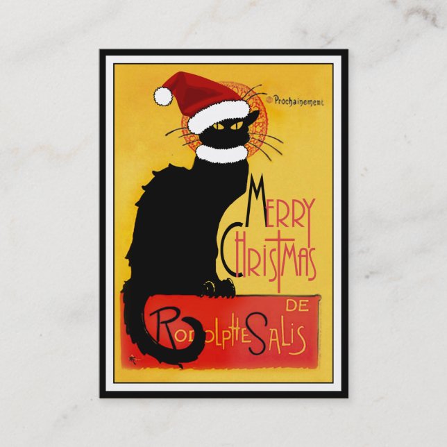 Le Chat Noir Santa Hat Christmas Business Card (Front)