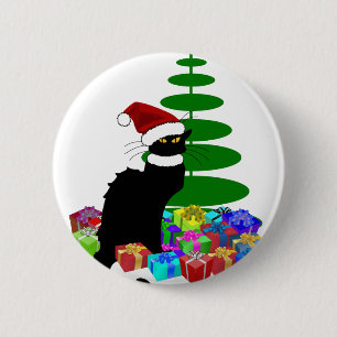Le Chat Noir Santa Hat Christmas Button