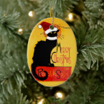 Le Chat Noir Santa Hat Christmas Ceramic Ornament