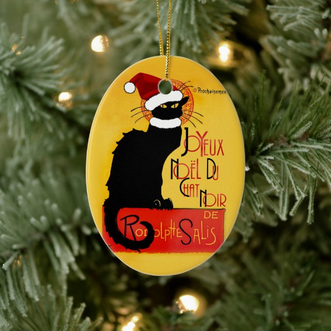 Le Chat Noir Santa Hat Christmas Ceramic Ornament (Tree)