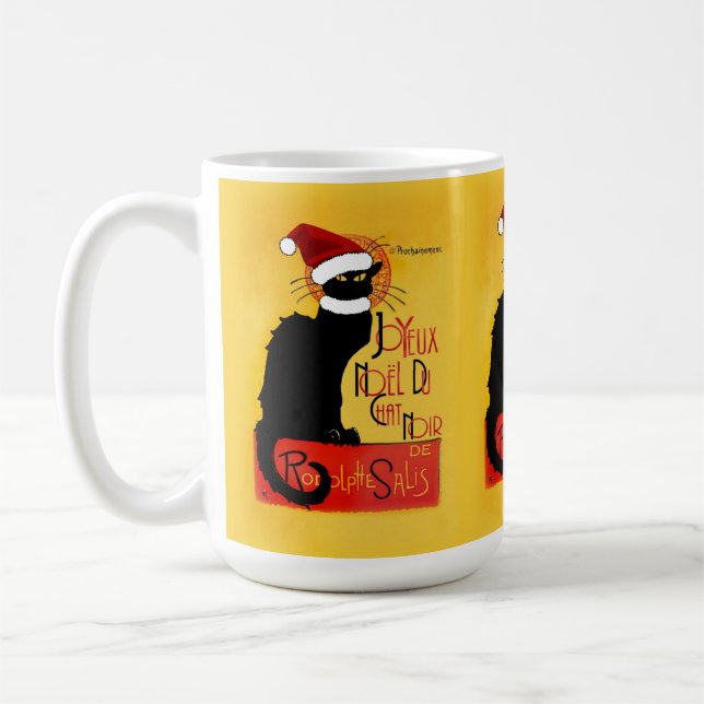 Le Chat Noir Santa Hat Christmas Coffee Mug (Left)