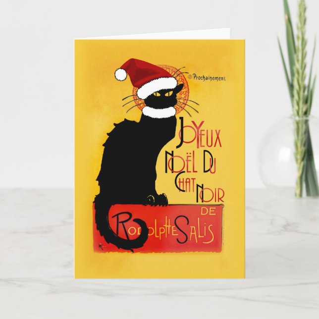 Le Chat Noir Santa Hat Christmas Holiday Card (Front)