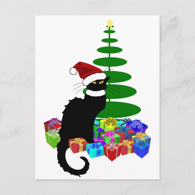 Le Chat Noir Santa Hat Christmas Holiday Postcard (Front)