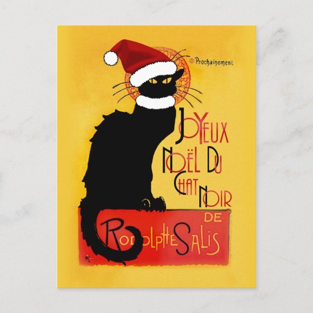 Le Chat Noir Santa Hat Christmas Holiday Postcard (Front)