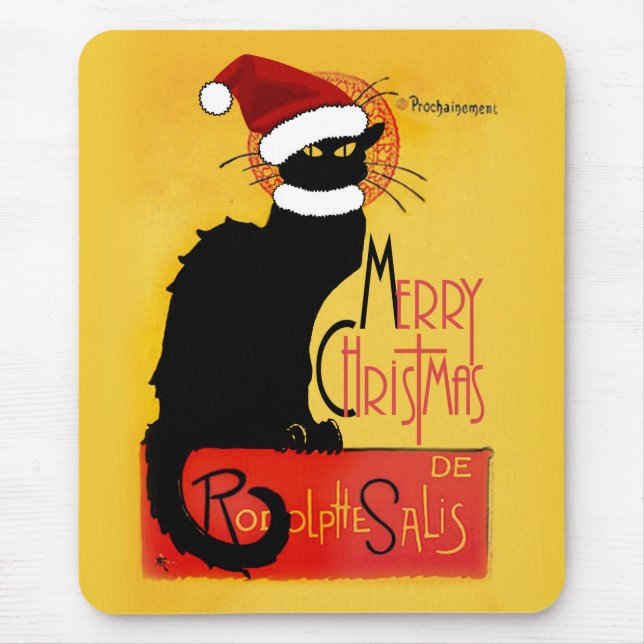 Le Chat Noir Santa Hat Christmas Mouse Pad (Front)