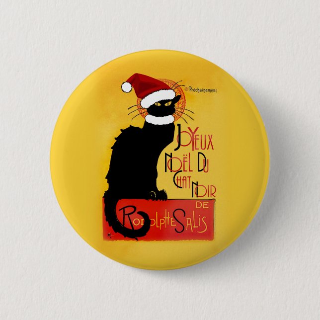 Le Chat Noir Santa Hat Christmas Pinback Button (Front)