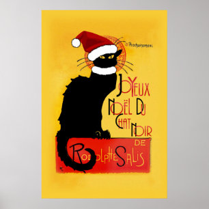 Le Chat Noir Santa Hat Christmas Poster