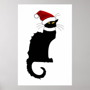 Le Chat Noir Santa Hat Christmas Poster