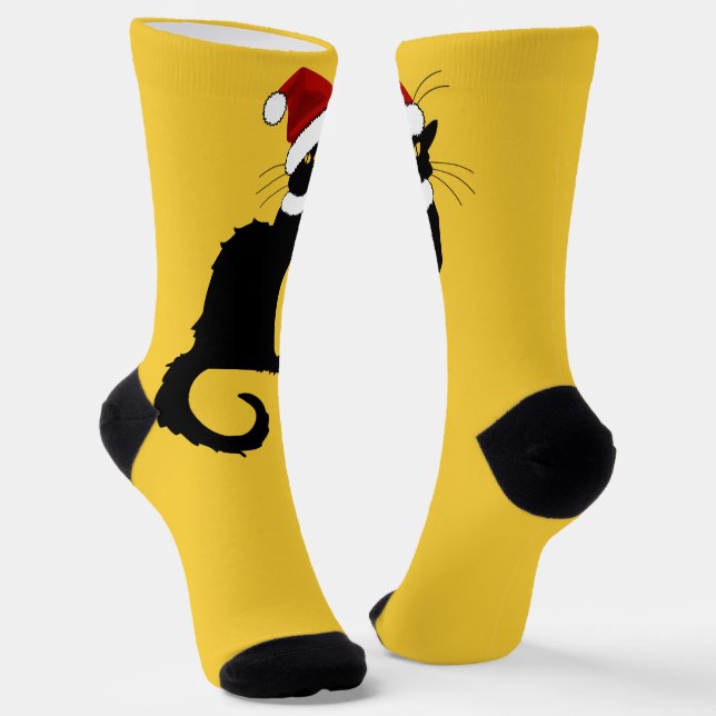 Le Chat Noir Santa Hat Christmas Socks (Angled)