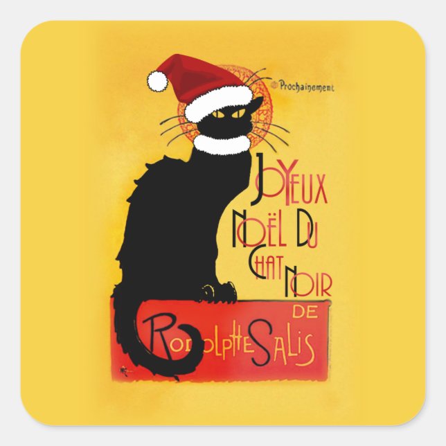 Le Chat Noir Santa Hat Christmas Square Sticker (Front)