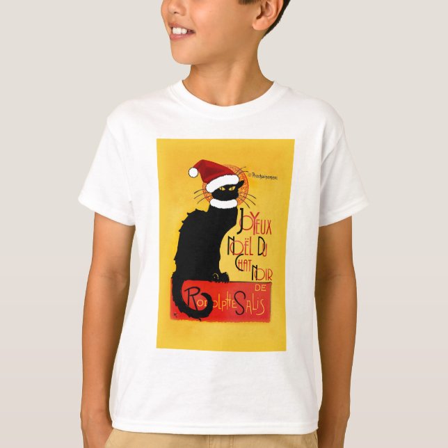 Le Chat Noir Santa Hat Christmas T-Shirt (Front)