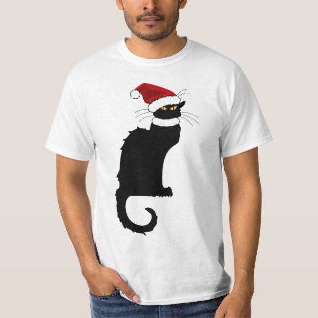 Le Chat Noir Santa Hat Christmas T-Shirt (Front)